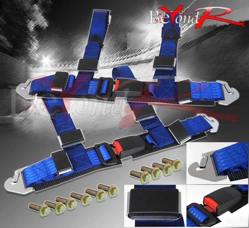 2" Pair Nylon 4 Point Seat Belt Safety Buckle Jdm Vip Quick Release Blue Foto 1 de 1