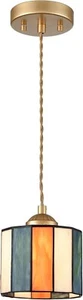 Tiffany Pendant Light Fixture 5.5-Inch Cylinder Stained Glass Pendant Light - Picture 1 of 7