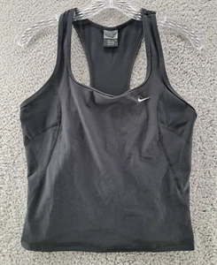 VINTAGE Nike Dri Fit Tank Top Kids Large Black Tank Gray Tag Logo Biker Y2K USA - Picture 1 of 11