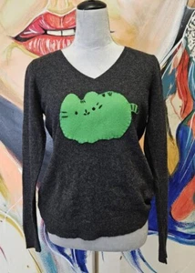 Ann Taylor Gray Long Sleeve Cat Pullover Sweater Cashmere V-Neck Womens P/Large - Picture 1 of 8