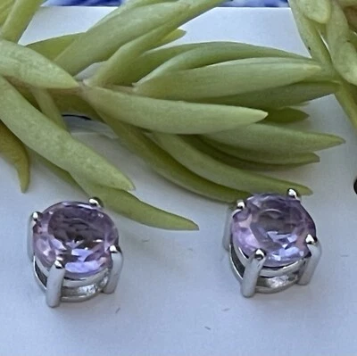 Amethyst Basket Mount 6mm Earrings 925 Sterling Silver. Pierced Stud Back.NIB - Image 1 of 4