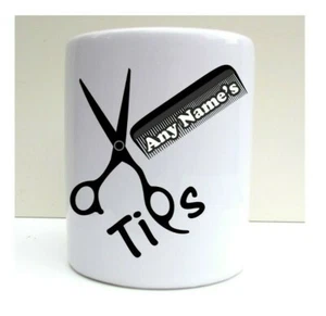 PERSONALISIERTE FRISEURSPITZE TOPF SCHERENKAMM KERAMIK SPARDOSE SPARTOPF - Bild 1 von 4