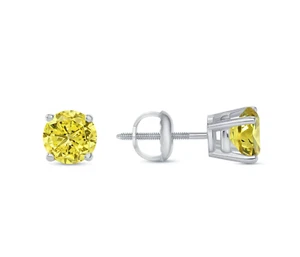 1/3 Ct Round Canary VS Lab Created Grown Diamond Earrings 950 Platinum Screw - Picture 1 of 3