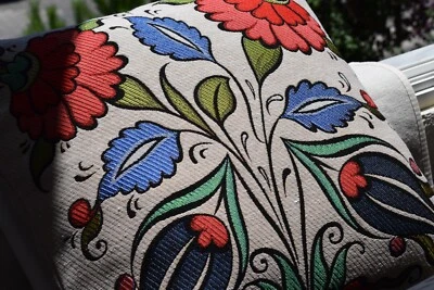 Tulip Tile Pattern Pillow Cover|Rug Tapestry Decorative Pillow Case|Housewarming - Image 1 of 4