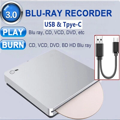 Genuine Burner External USB 3.0 Player DVD CD BD Recorder Drive Silver - Image 1 of 4