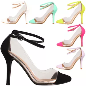 NEW Transparent Clear Pointy Toe Ankle Strap Women's Pump Sandal Stiletto Heel - Picture 1 of 3