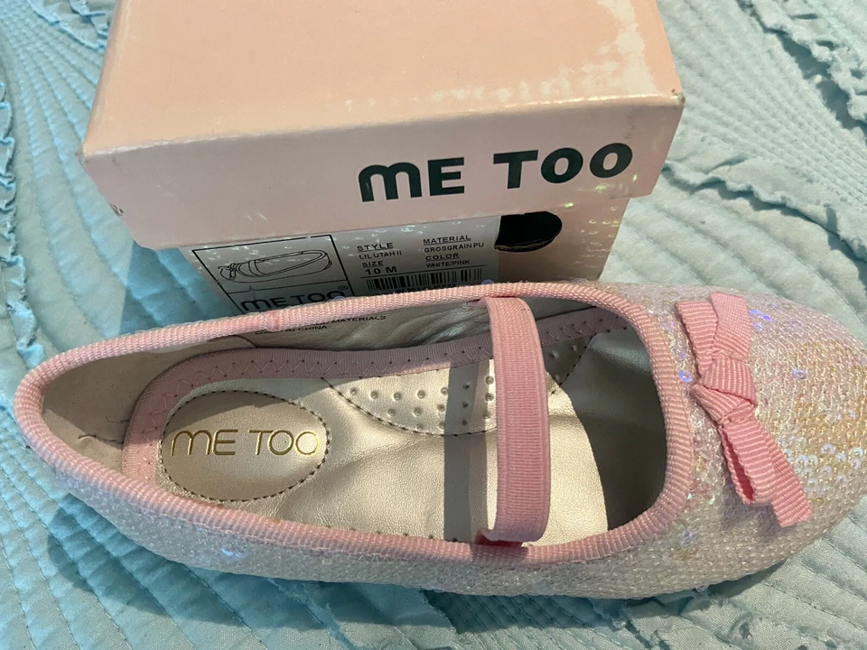¡NUEVO! ZAPATOS DE VESTIR Niñas 10 ME TOO “LIL UTAH11” Rosa Lentejuelas Estilo Ballet Arco Plano Foto 1 de 4
