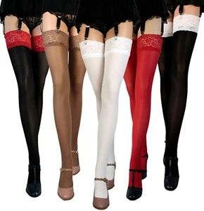 Lace Top Stockings size S - 4XL Microfibre 40 den or 60den Suspender Stockings - Picture 1 of 27