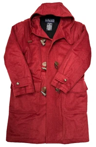 Vintage Lands End Mens Wool Hooded Duffle Toggle Coat Size 44 Dark Red Maroon - Picture 1 of 4