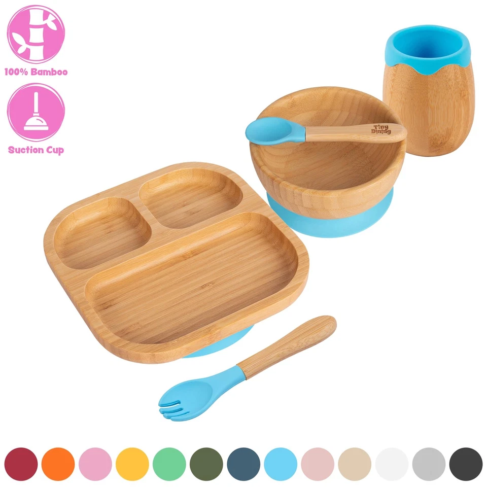 5pc Tiny Dining Bambus-Segmentiert-Baby-Entwöhnungsset Fütterung Saugnapf - Bild 1 von 1