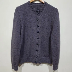 Handmade Australian Wool Jumper AUS 12 US8 Purple Brown Speckle Button Up - Picture 1 of 6