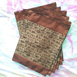 π Set of 6 Asian Japanese Chinese Silk Brocade Bronze & Golden Placemats Japan - Picture 1 of 8