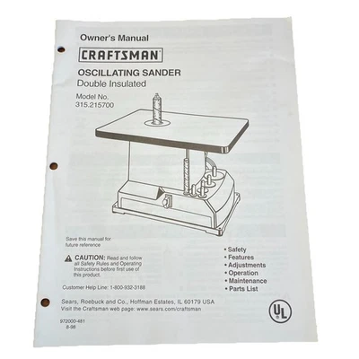 Lijadora oscilante Craftsman doble aislamiento manual del propietario modelo 315.215700 Foto 1 de 4