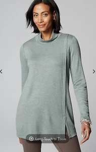 Pure Jill Tranquility Mock-Neck Tunic Large Tall NWT Sage Blue Heathered - Picture 1 of 8