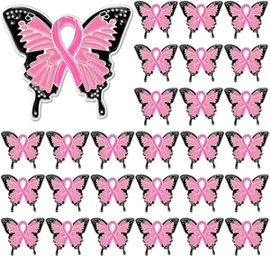 36 Stck. Rosa Schmetterling Emaille Pins Brustkrebs Bewusstsein Anstecknadeln Rosa Ribb... - Bild 1 von 11