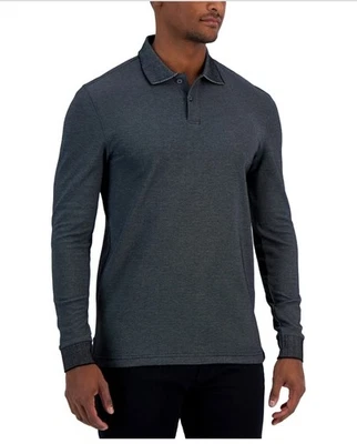 Alfani Men's Solid Long-Sleeve Polo Shirt, Deep Black, 3XL - Image 1 of 4