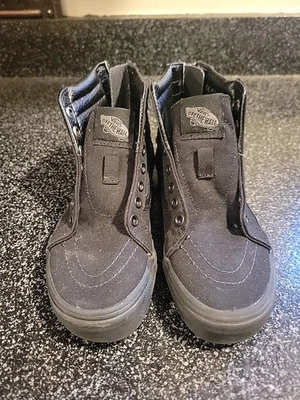 Kids VANS Negro/Negro Alto Con Cordones y Cremallera Niños Talla 1 Cuero+Lona Foto 1 de 4