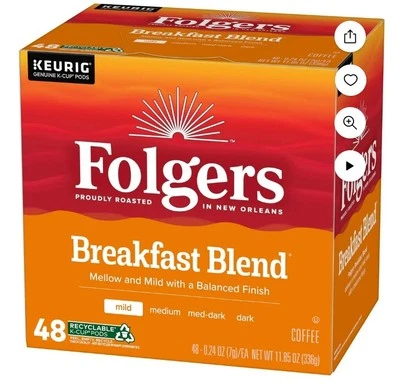 Folgers Mezcla Desayuno Tostado Suave Café Keurig K-Cup Cápsulas, 96 unidades  Foto 1 de 4