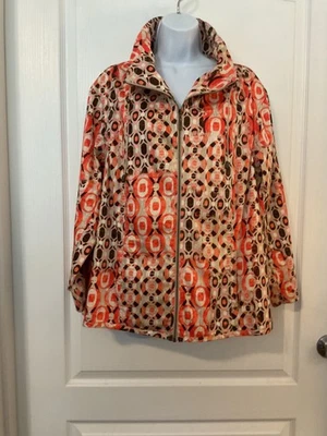 Chaqueta Para Mujer Talla 16W Naranja Estampado Geométrico Rubí Rd Cremallera Algodón Spandex -B5 Foto 1 de 4