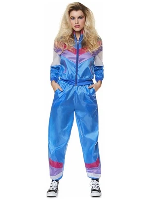Blue Shell Suit 80s Sport Funky Adult Womens Costume Tracksuit XS - Image 1 of 4