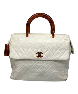 Auténtico bolso de mano Chanel Matelasse blanco marrón carey 11,81 x 9,84 pulgadas Foto 1 de 4