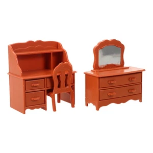 Miniature Table Figurine Dollhouse Vanity with Mirror Dresser Desk - Picture 1 of 12