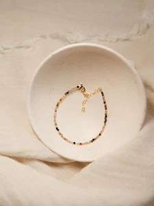 Brazalete minimalista con cuentas de piedras preciosas redondas facetadas pequeñas de turmalina de 2 mm 6-8" - Imagen 1 de 8