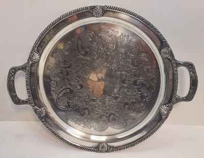 Vintage Federal Silver Plated on Copper Floral Engraved Serving Platter 13.5in - Image 1 of 4