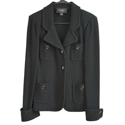 St. John Caviar Black Knit Button Blazer Jacket Size 8 USA Luxury Old Money - Image 1 of 4