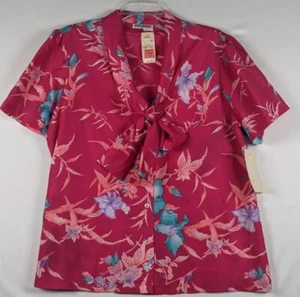 Vtg Judy Bond Secretary Blouse SS Tie Collar Red Sz 18 w Original Store Tags - Picture 1 of 9