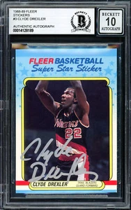 CLYDE DREXLER AUTOGRAPHED 1988-89 FLEER STICKERS CARD GEM AUTO BECKETT 205735 - Picture 1 of 2