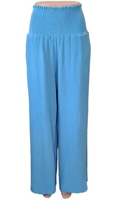 MONROW NWT $180 Gauze Smocked Flare Pant Sky Blue Sz M - Picture 1 of 7