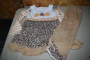 Girls Boutique Ruffle Pumpkin Cheetah Outfit Top and Leggings     #64 - Picture 1 of 6