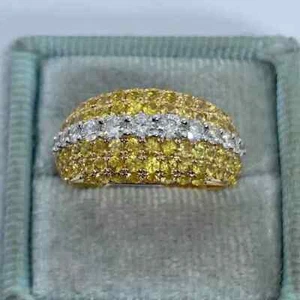3 Ct Round Lab-Created Citrine Half Eternity Wedding Band 14K Yellow Gold Plated - Picture 1 of 5