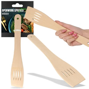 Espátula de madera con agujeros Espátula Cuchara de cocina Volteador de sartenes Espátula de cuchara Cuchara de madera - Imagen 1 de 5