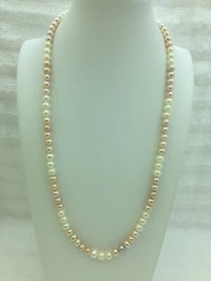 White & Lite Purple Rose Potato Genuine Freshwater Pearl 22-inch Necklace NK501 - Image 1 of 4