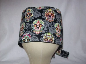 Men/Women Surgical Scrub Cap Lined Sugar Skulls Day of The Dead 100% Cotton - Picture 1 of 3