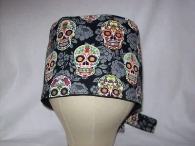 Men/Women Surgical Scrub Cap Lined Sugar Skulls Day of The Dead 100% Cotton - Image 1 of 3