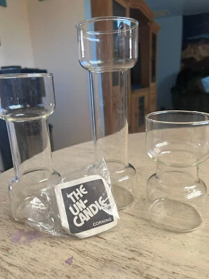 Juego de 3 velas flotantes vintage 1977 "The Un-Candle" de Corning Clear Glass Foto 1 de 4