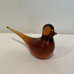 Mid Century Amber Glass Long Tail Bird Hand Blown Figurine Paperweight MCM - Picture 1 of 18