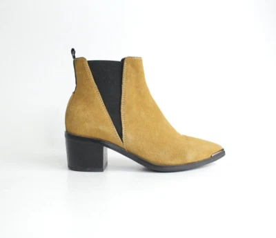 ACNE Studios Dark Tan Black Leather Suede Jensen Ankle Chelsea Boots Almond Toe - Image 1 of 4