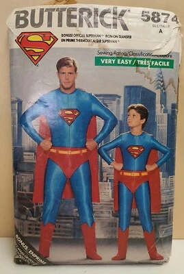 Vintage Butterick Pattern 5874 c1987 Uncut Sz A-Men's XS/S/M/L Superman Costume - Image 1 of 4