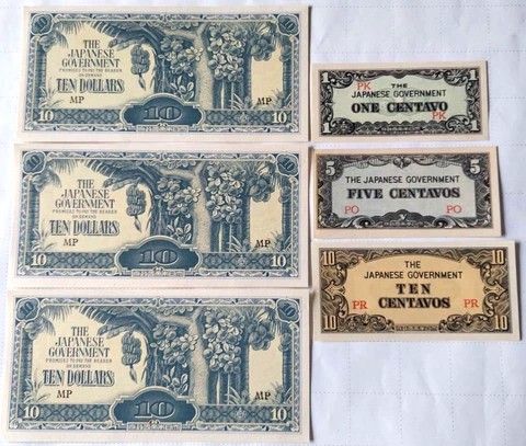 WW2 Occupation Japanese Invasion money, Lot of (6) notes, Free Shipping Cover