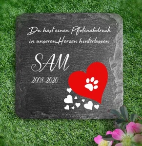 Tiergrabstein Gedenktafel rotes Herz Schiefer Stein Gedenkplatte Katze Hund 2024 - Bild 1 von 8