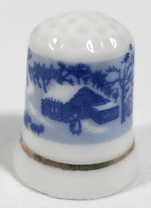 Vintage Porzellan blau Transferware Scheune/Land Szene Fingerhut Rabun Gap Georgia - Bild 1 von 4