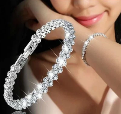 闪亮白色明亮式切割 16.69 克拉白色钻石婚礼网球手链 — 第 1/4 张图片