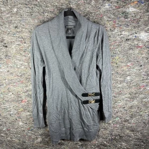 INC International Concepts Sweater Womens Medium Gray Open Cardigan Buckle Wrap - Picture 1 of 11