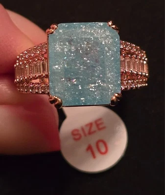 Bomb Party Ring RG9371 'Untamed Reflection' Aquamarine Ice Crystal Rose Gold 10 - Image 1 of 3
