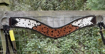 Genuine Hair On Cowhide Tripping Collar  Western Breast Collar Horse Size Tack - Image 1 of 4