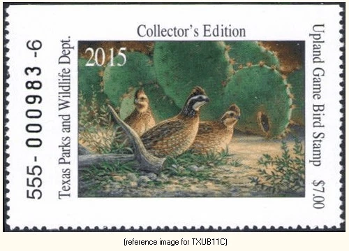 D2K Texas Upland Bird Stamp 2015 ($7.00*) Quail - Image 1 of 1